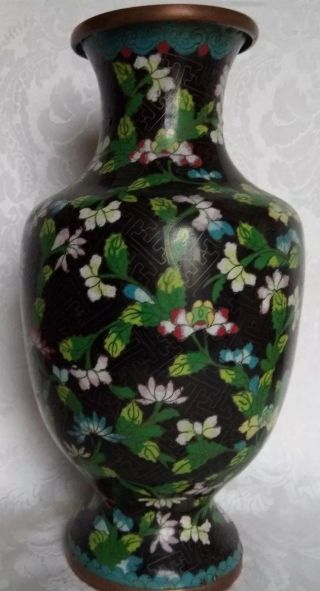 Antique Chinese Cloisonne Vase Enamel On Bronze Many Flowers 11,  5 "