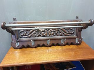 Antique Wooden Wall Coat Rack With Shelf Chrome Handcarved Decoration