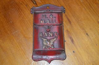 Antique Cast Iron U.  S.  Mail Coin Bank 5” Red Vintage A.  C.  Williams