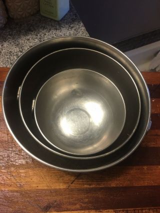 Vintage Stainless Bowl Mixing Prep/serve 3pc Set With One Ring