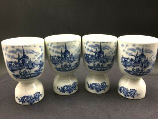 4 Vintage Delft Style Transfer Ware Egg Cups Made In England