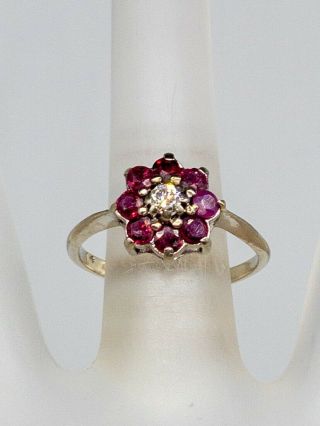 Antique 1950s $1500 1.  25ct Natural Ruby Diamond 14k White Gold Flower Ring