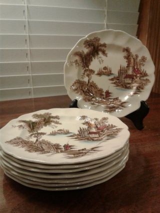 Set Of 8 Vintage Johnson Brothers The Old Mill 6 1/4 " Bread Plates Excel Condit