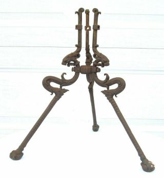 Antique Victorian Tripod 3 Leg Cast Iron Lion Head Table Floor Lamp Base Part