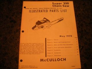Mcculloch 250,  Chainsaw,  Illustrated Parts List,  Vintage Chainsaw