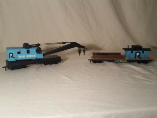 Vintage Tyco Ho Operating Crane Car With Boom Tender Set " The Rock " No.  865