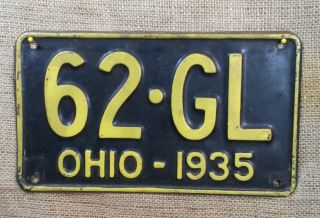 Vintage 1935 Ohio State License Plate Tag Wall Decor Arts Craft Hot Rod 62 - Gl