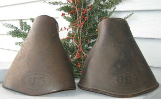 Antique Leather & Wood Wwi Stirrups Each Marked " Us " On Front