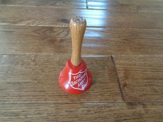 Vintage Salvation Army Red Bell With Wooden Handle 4 "