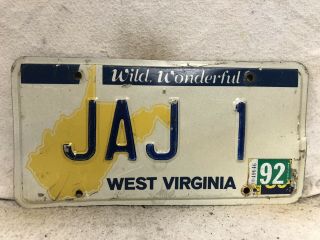 1992 West Virginia Vanity License Plate “jaj 1”