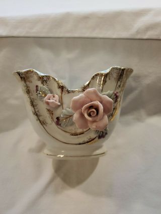 Vintage Handpainted Porcelain Royal Vase With Pink Flowers Japan
