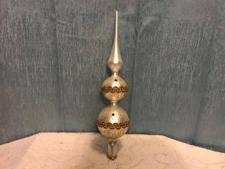 Vintage Silver Finial Glass Christmas Tree Topper Gold Glitter Ribbon