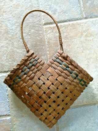 Vintage Wicker Hanging Basket W Handle Heart Shaped 16 " H X 12 " L X 2 " D