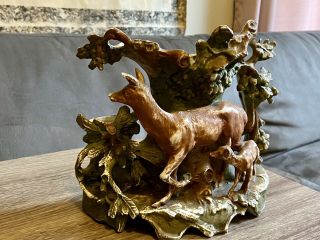 Antique Unger,  Schneider & Cie German Bisque Mantle,  Spill Vase Victorian Deer 3