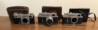 3 Vintage Russian Zorki - 4 & Kiev 35mm Film Cameras -