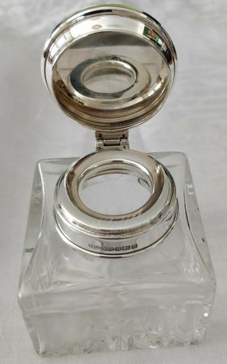 Sterling Silver Topped Cut Glass Inkwell Boxed.  Hallmark Birmingham 2003 sstc 2