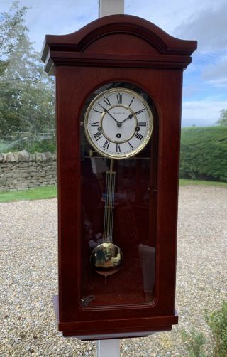 London Clock Co In Dark Red Mahogany With Franz Hermle Westminster Chime Wall