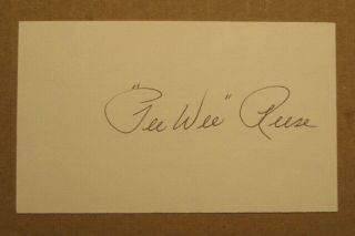 Vintage Pee Wee Reese Auto Signed 3 X 5 Index Card Brooklyn Dodgers Rare