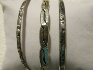 3 Vintage Sterling Silver Bracelets 2 Bangles 1 Mothers Hands Cuff