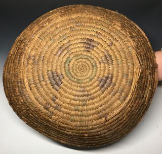 Large Antique 19th C.  Native American Indigo Dyed Coil Bundle Burden Basket Tray
