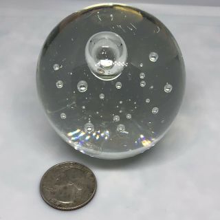 Vintage Round Glass Paperweight With Bubbles 2 1/2 Inches