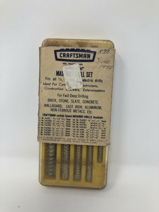 Craftsman Carbide Tipped Masonry 5 Piece Drill Set Vintage Tools
