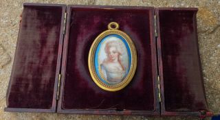 Unusual Antique Oval Miniature Female Portrait Hand Painted Bust Large Pendant