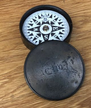Victorian Lacquered Brass Pocket Compass Marked ‘cllo’ To Cover