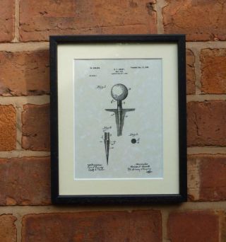 Usa Patent Drawing Vintage Golf Tee Ball Mounted Matted Print 10 " X 8 " 1899 Gift