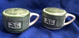 Colonial Homestead Green By Royal Dinnerware Salt And Pepper Shakers 1950 