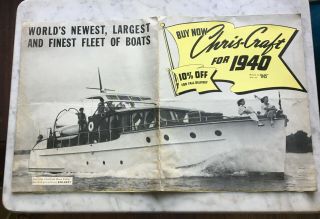 1940 Chris Craft Advertising Brochure Poster Models Prices Newest Fleet Of Boats