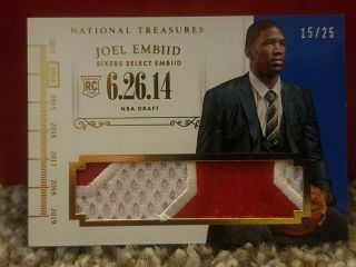 2014 - 15 National Treasures Joel Embiid Rc Rookie Patch 15/25 Philadelphia 76ers