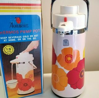 Vintage Pump Pot Dispenser Air Pot Floral Design Hot Cold Beverage Thermos 1.  9l