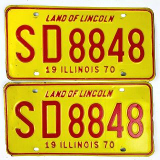 Illinois 1970 Vintage License Plate Pair Classic Car Man Cave Gift