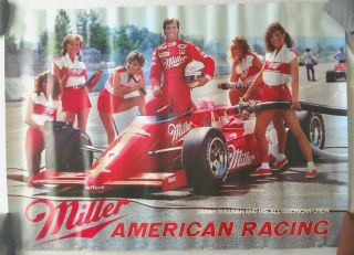 Vintage Beer Poster Miller Danny Sullivan All American Pit Crew 1985 Indy Racing