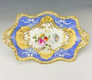 Antique Spode Porcelain - Hand Painted Flowers Gilded & Blue Glazed Dish