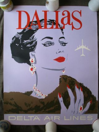 True Vintage 1960s Delta Air Lines Dallas Texas Travel Poster