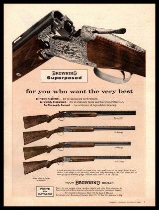 1960 Browning Arms Co.  Superposed 12 20 28 Rifles.  410 Gauge Shotguns Print Ad