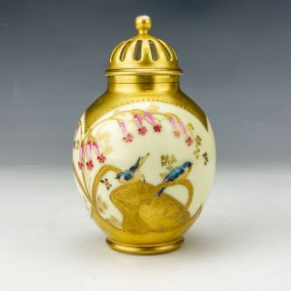 Antique M Redon Limoges Porcelain - Texture Gilded Bird Decorated Potpourri Vase