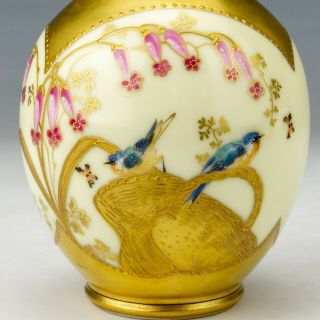 Antique M Redon Limoges Porcelain - Texture Gilded Bird Decorated Potpourri Vase 2