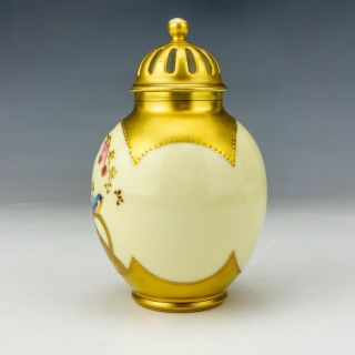 Antique M Redon Limoges Porcelain - Texture Gilded Bird Decorated Potpourri Vase 3