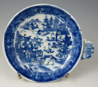 Antique Pottery Pearlware Blue Transfer Chinoiserie Pattern Miley Strainer 1810
