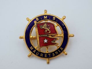 Vintage Pre - Wwii Cunard - White Star Line Rms Mauretania Enamel Badge