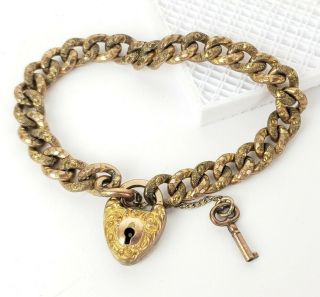 Antique Victorian Heavy Gold Filled Repousse Lock,  Key Charm Sweetheart Bracelet