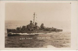Uss Collett Naval Destroyer Navy Ship 1945 Wwii Era Vintage Rppc Photo Postcard