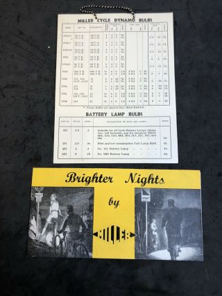 1936 Miller Lighting Fold Out Literature Bicycle Lamp Brochure Bulb Price List