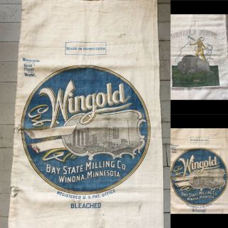 Vtg 1920 - 30’ Wingold Flour Sack.  Winona,  Minn.  Vintage Printed Cotton Flour Sack