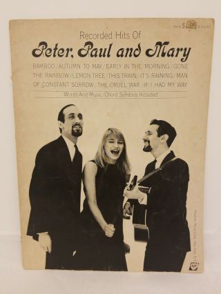 Recorded Hits Of Peter,  Paul And Mary Vintage Sheet Music Book Piano And Chords