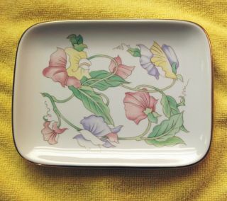 Vintage Hand - Painted Floral Porcelain Soap Trinket Tray Dish By Ben Rickert Inc