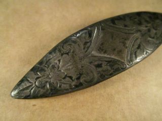 Antique Sterling Silver Sewing Tatting Shuttle,  Flowers,  Signed N&H,  7.  5g 2
